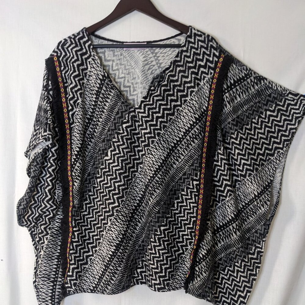 Wednesdays Women's Sleeved Black and White Striped Poncho One Size